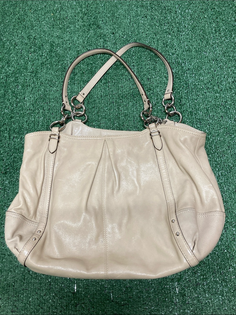Coach Leather Shoulder Tote Bag in Light Beige (OKPM-09-34)